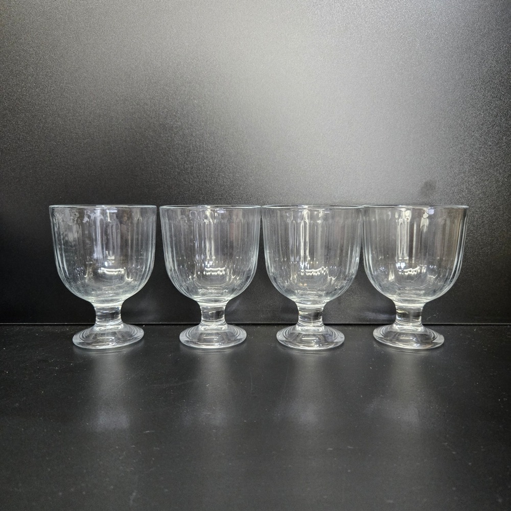 IKEA Vardagen Footed Tumbler Glass 9oz Clear Ribbed Fluted Set of 4 Unmarked